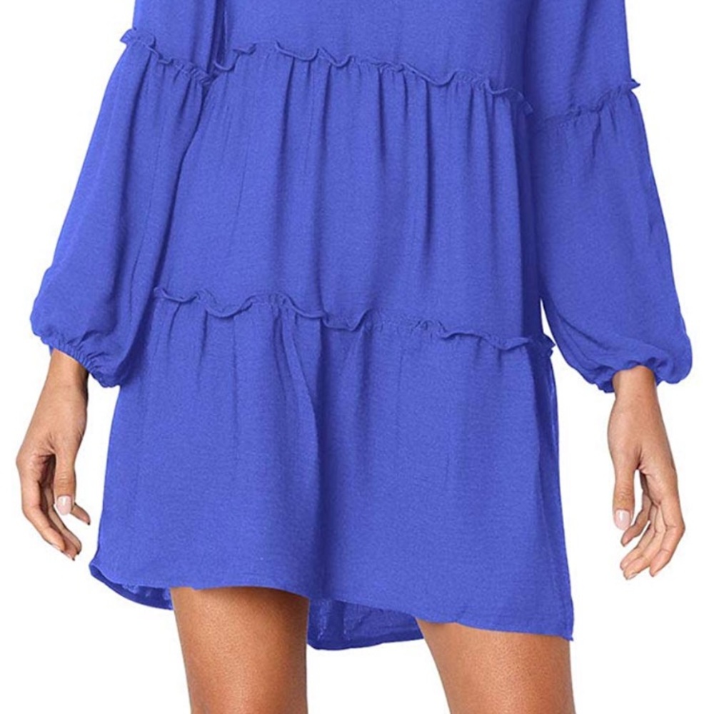 Blue Ruffle Shift Dress - Picture 3 of 8